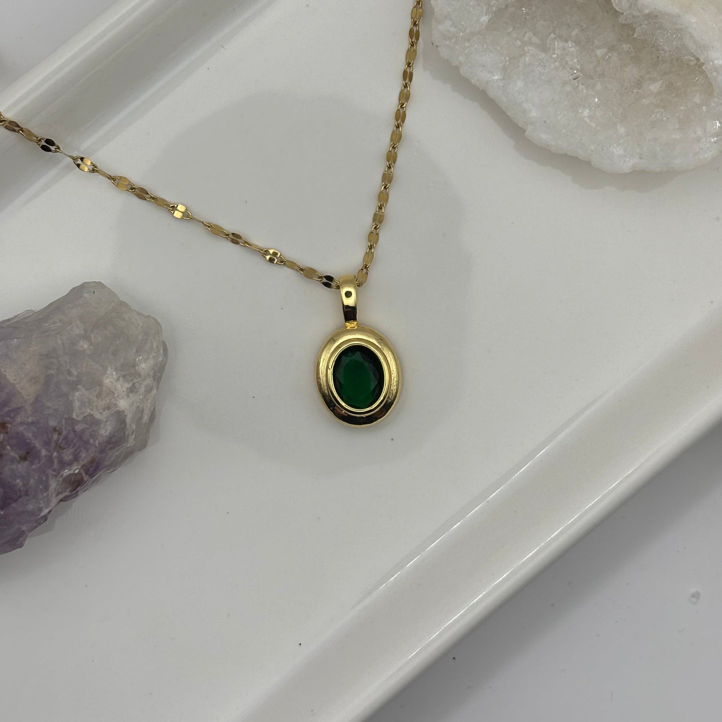 Green Gem Pendant Gold Necklace