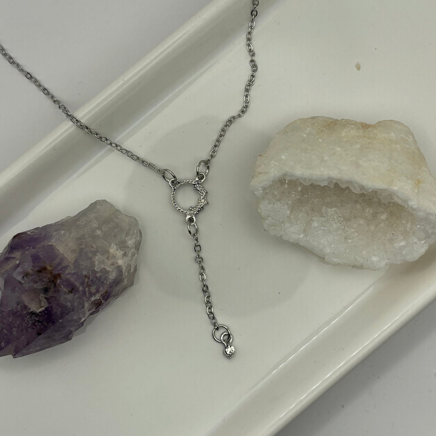 Double Silver Gem Necklace With Silver Gem Ball