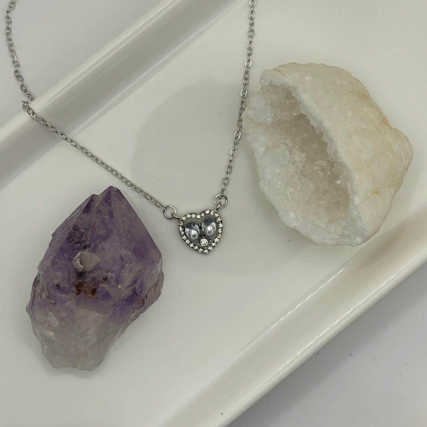 Silver Heart Gem Necklace