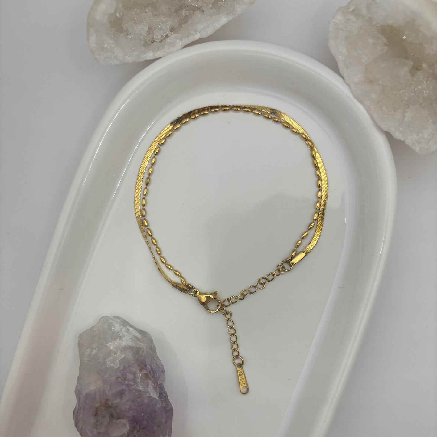 Double Layer Bead Gold Bracelet - Titanium Steel Plated