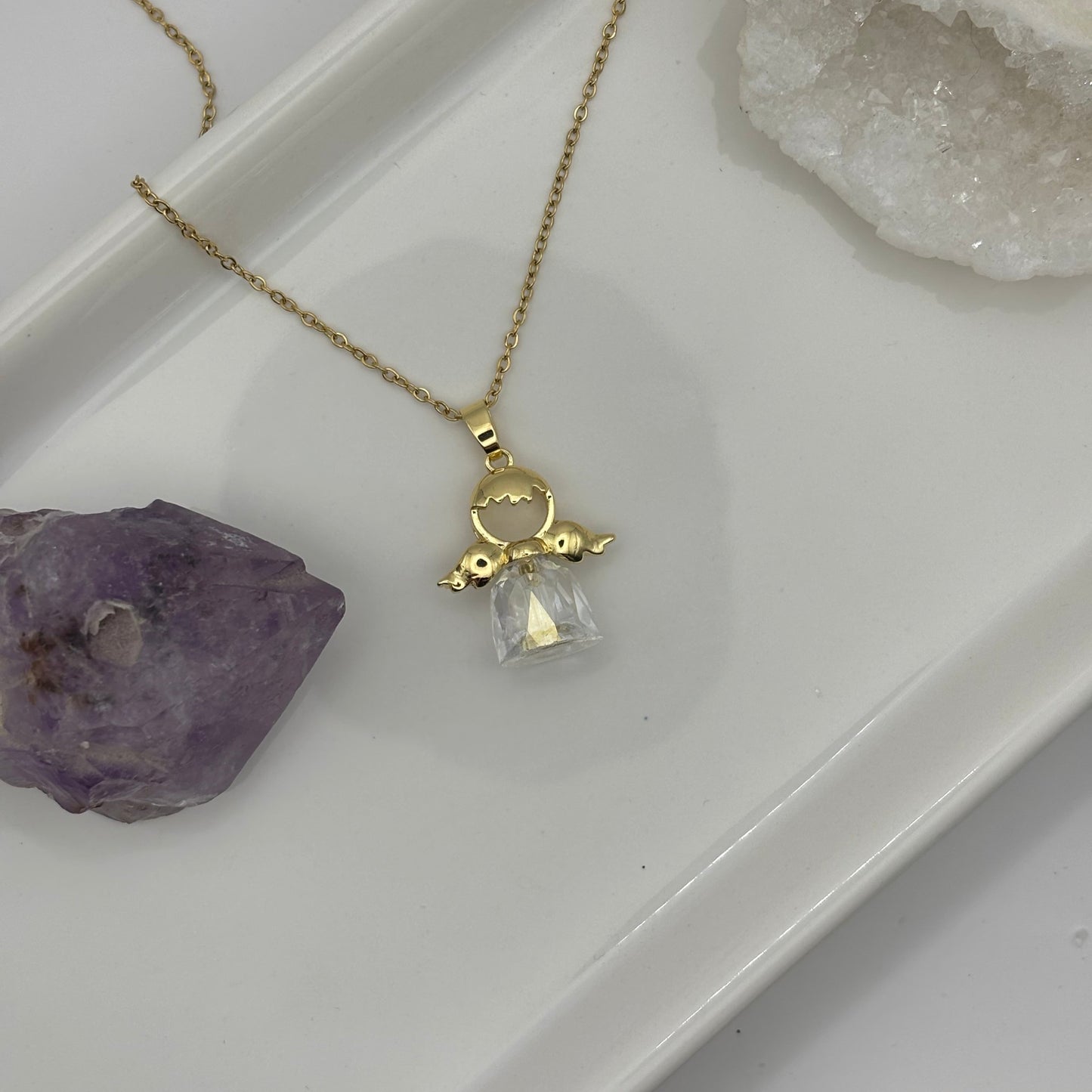 Gold & Gem Angel Necklace - Removable Pendant