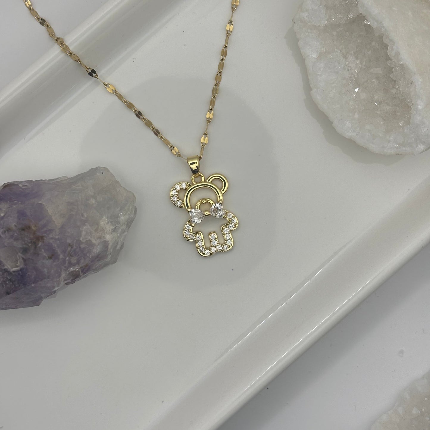 Teddy Bear Diamond Gem Necklace - Removable Pendant