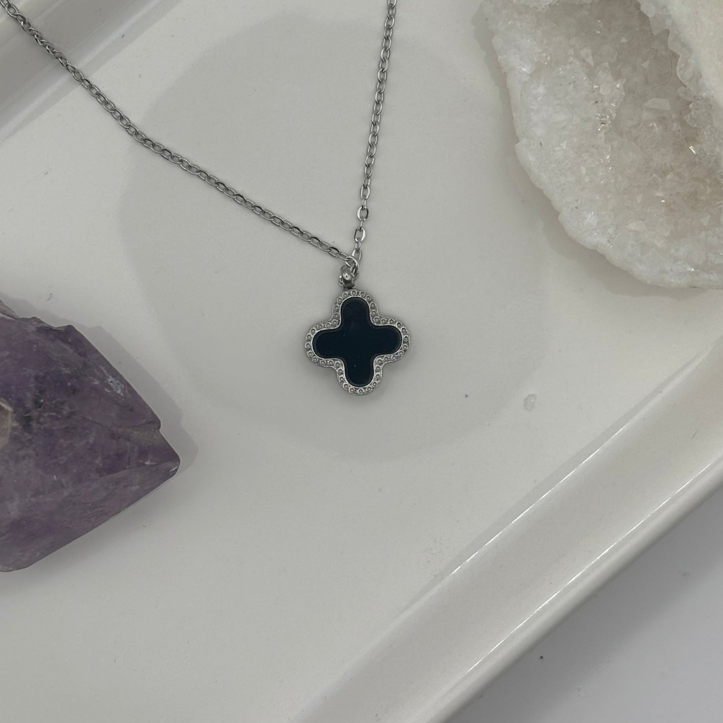 Grey & Black Double Sided Clover Necklace