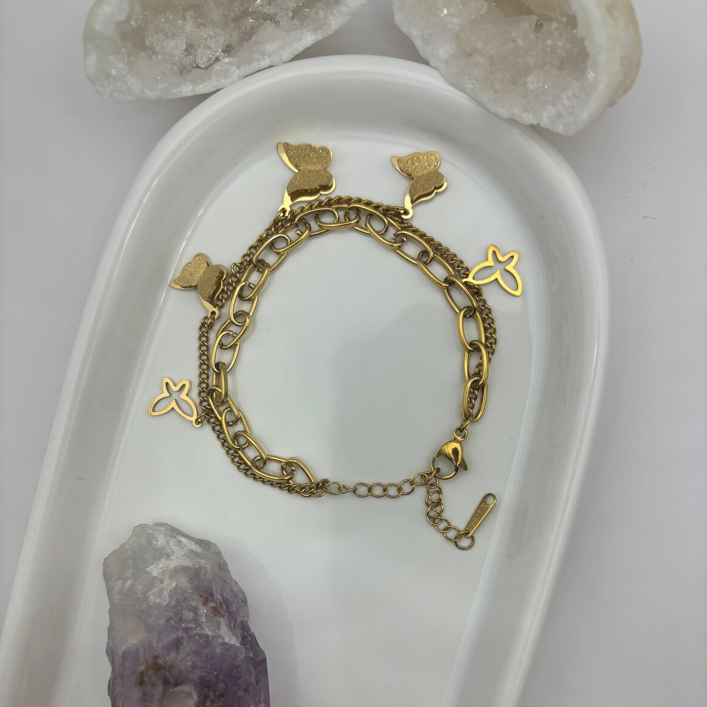 Duel Chain Butterfly Bracelet - Titanium Steel Plated