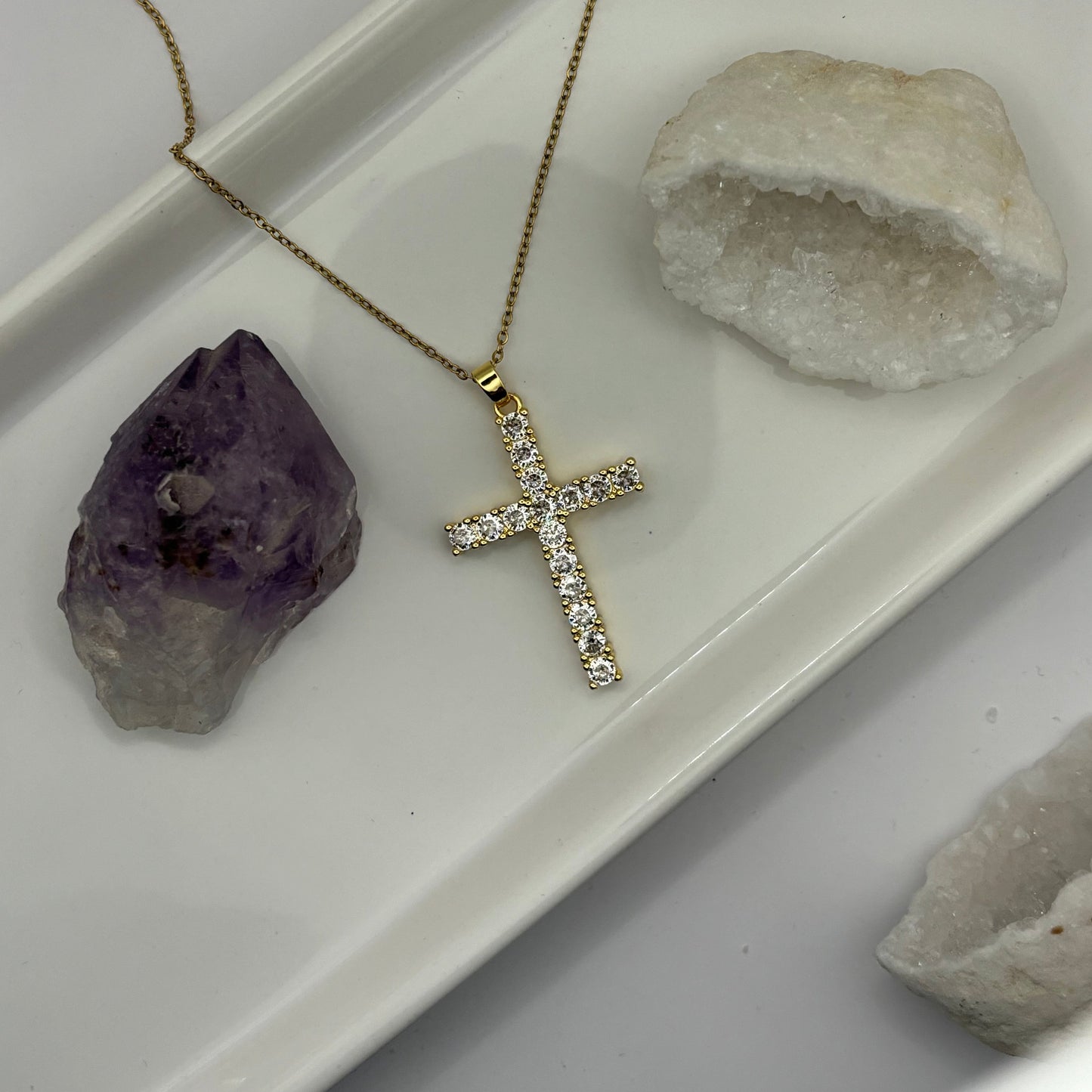 Diamond Gem Cross Gold Necklace - Removable Pendant