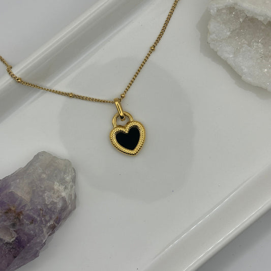 Black & White Heart Necklace - Removable Pendant