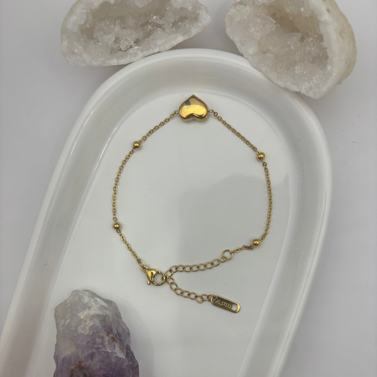 Heart Shaped Beaded Bracelet - Titanium Steel Plated