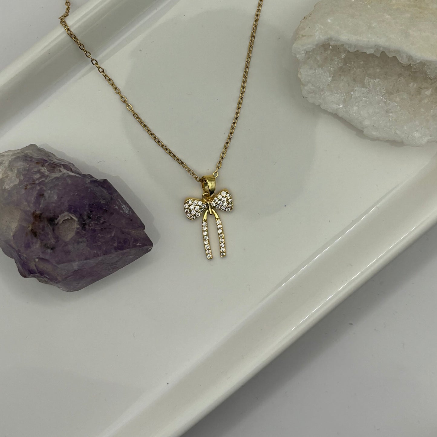 Gold Gem Bow Necklace - Removable Pendant