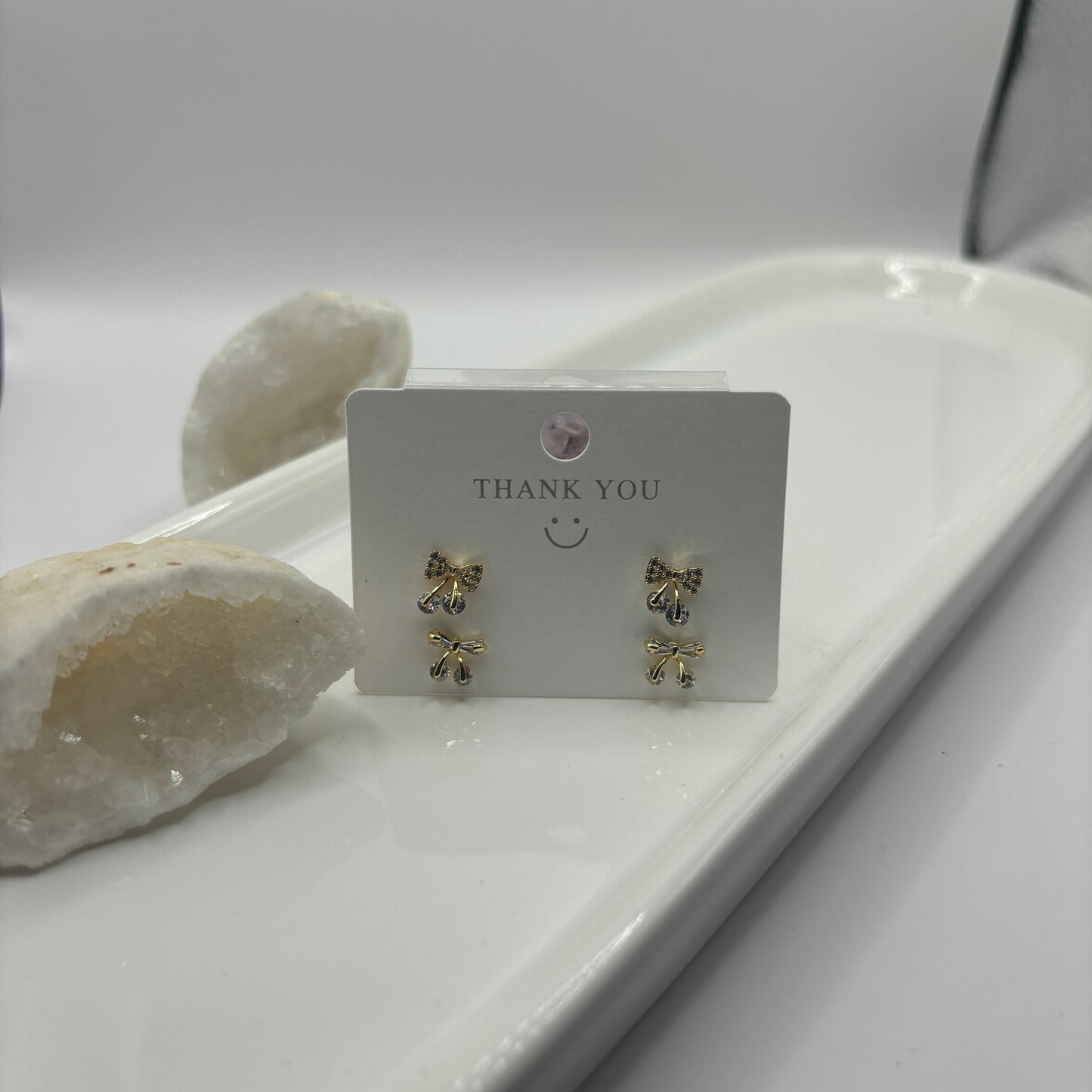 Bow Duel Earring Set - Gold with Gems