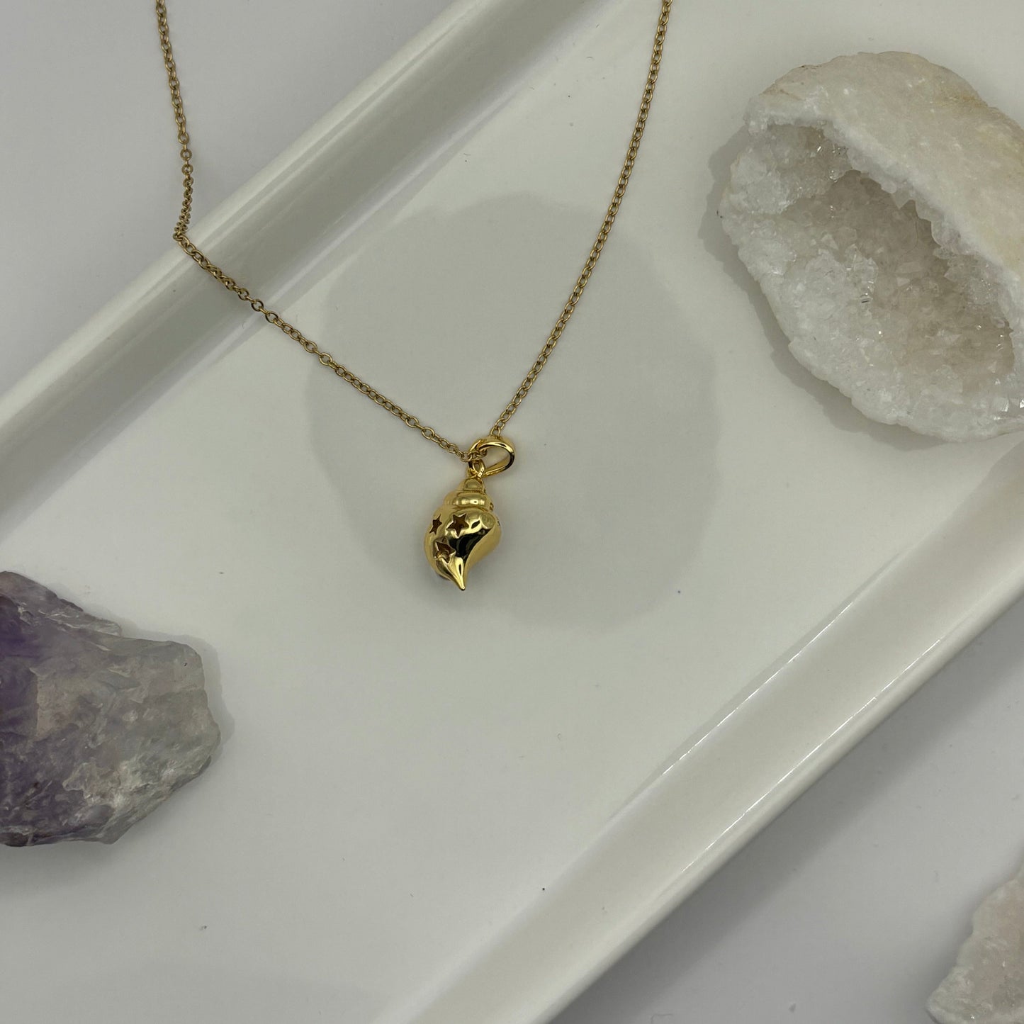 Gold Shell Gem Necklace - Removable Pendant