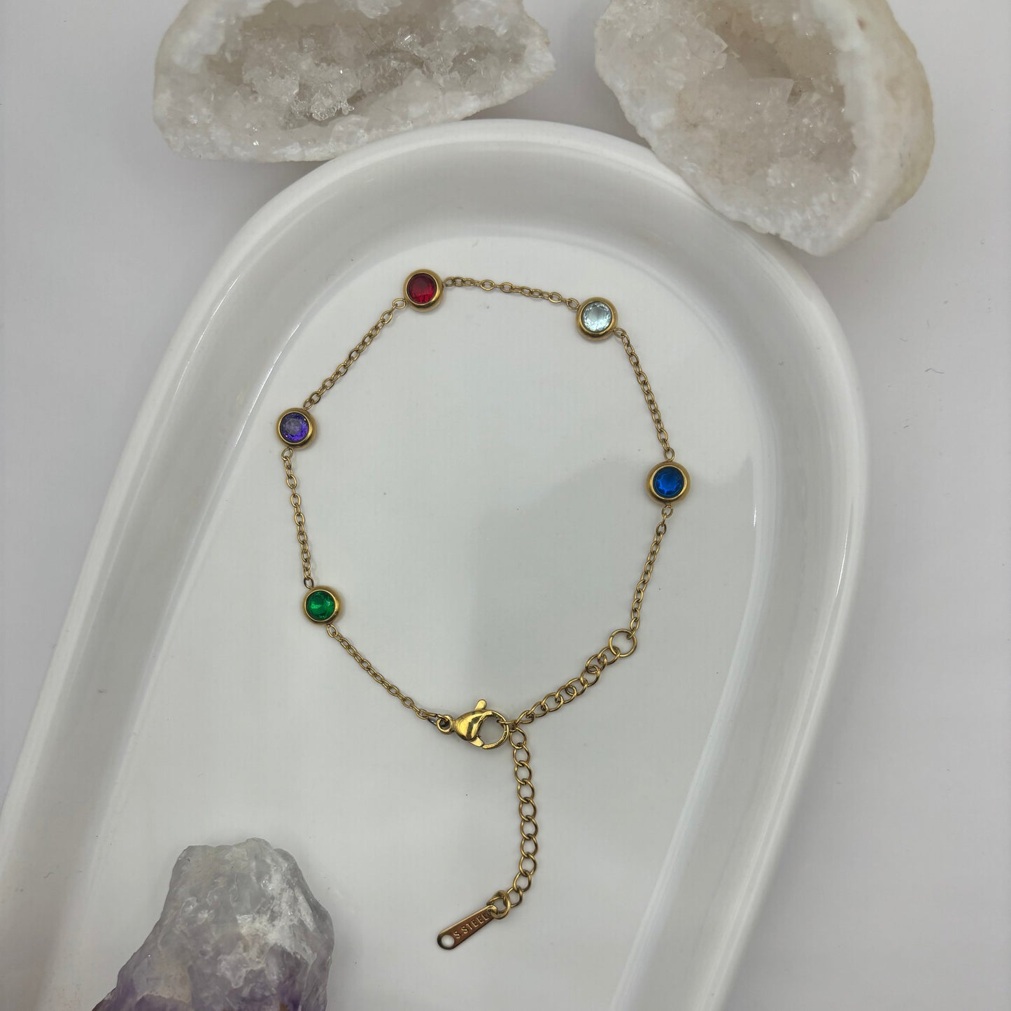 Gold Colourful Gem Bracelet - Titanium Steel Plated