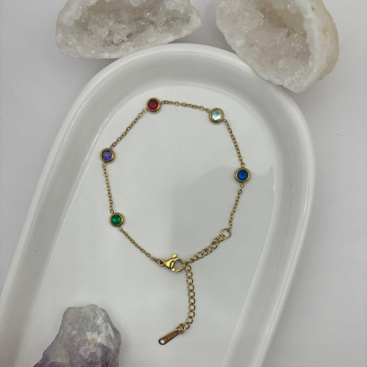 Gold Colourful Gem Bracelet - Titanium Steel Plated