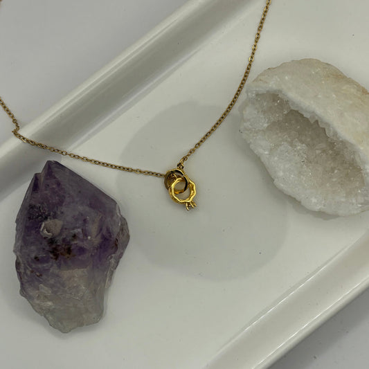 Double Ring Gem Necklace Gold