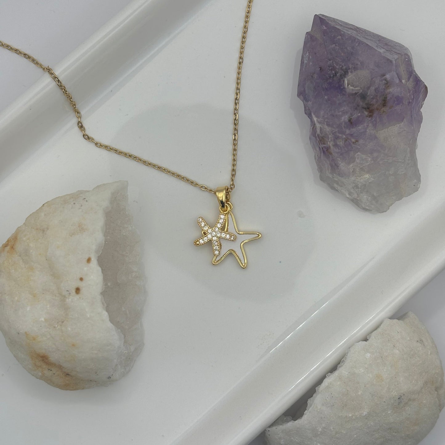 Double Star Gold Gem Necklace