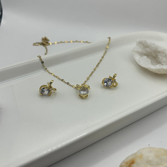 Large Gem Bow Necklace & Earring Duel Bundle