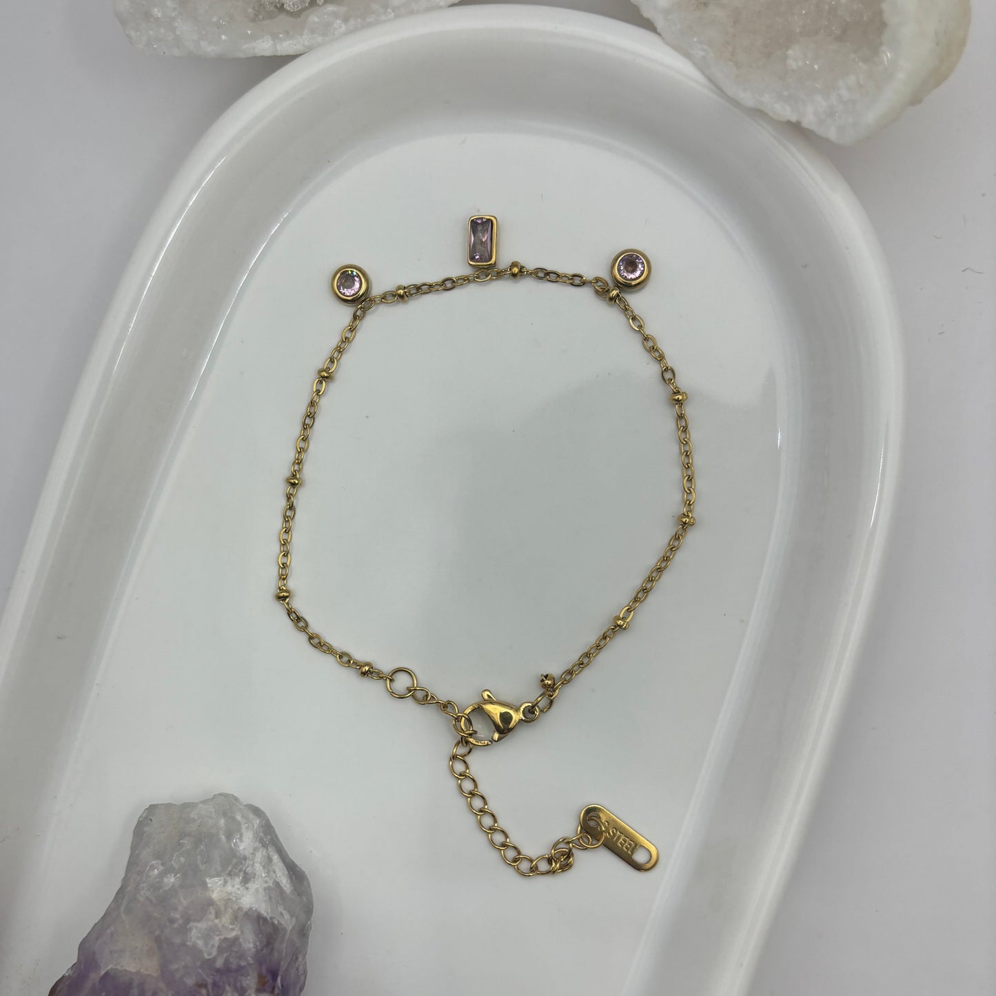 Pink Diamond Gold Bracelet - Titanium Steel Plated