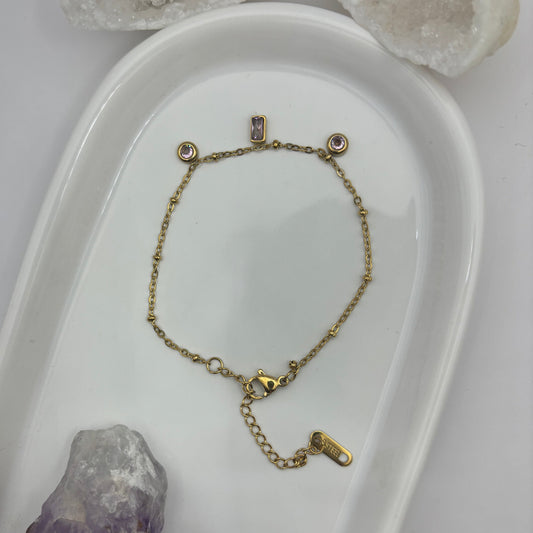 Pink Diamond Gold Bracelet - Titanium Steel Plated