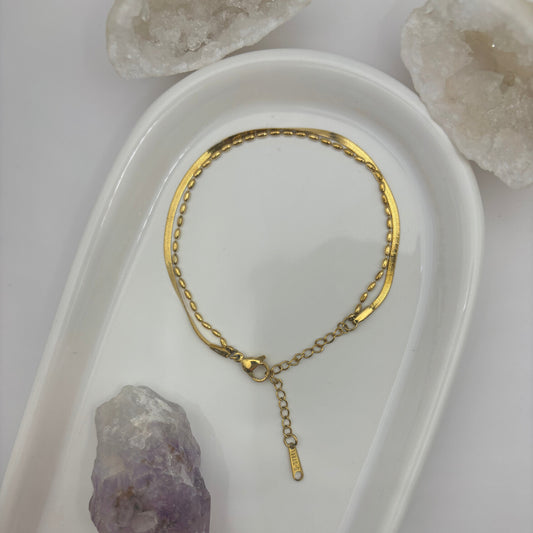 Double Layer Bead Gold Bracelet - Titanium Steel Plated