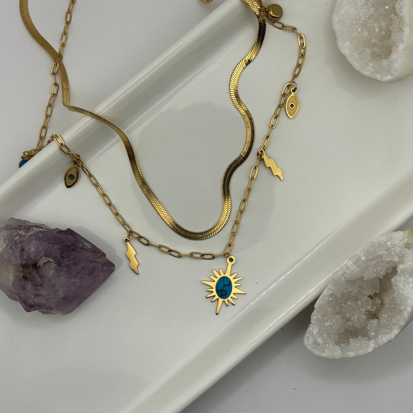 Double Layer Lightning Bolt Gold Necklace