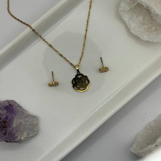 Necklace & Earring Flower Petal Gold Bundle