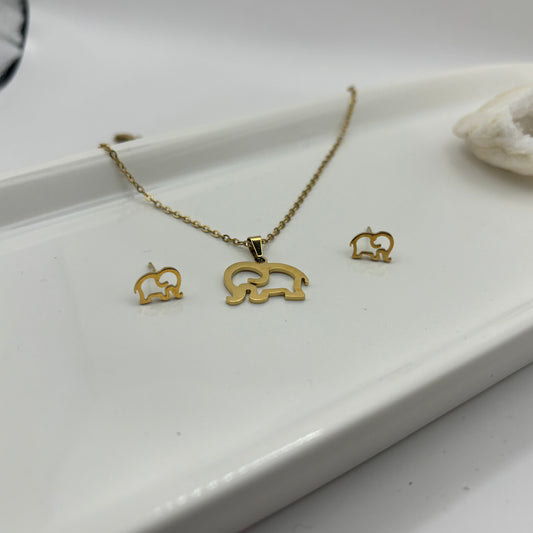 Necklace & Earring Elephant Animal Gold Bundle