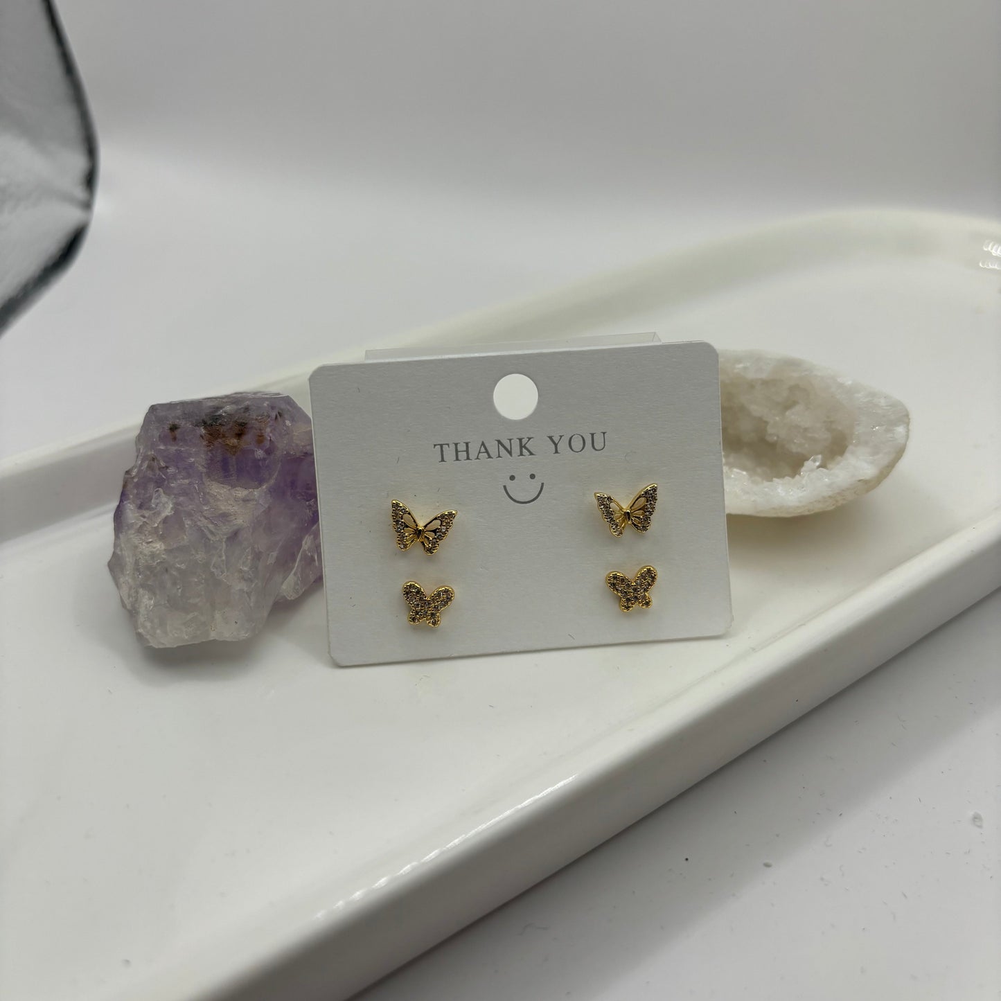 Butterfly Gold Gem Duel Earring Set