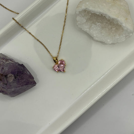 Pink Heart Gold Necklace - Removable Pendant