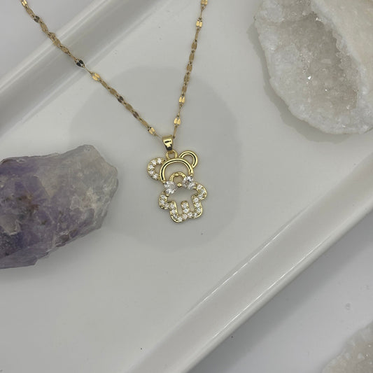 Teddy Bear Diamond Gem Necklace - Removable Pendant