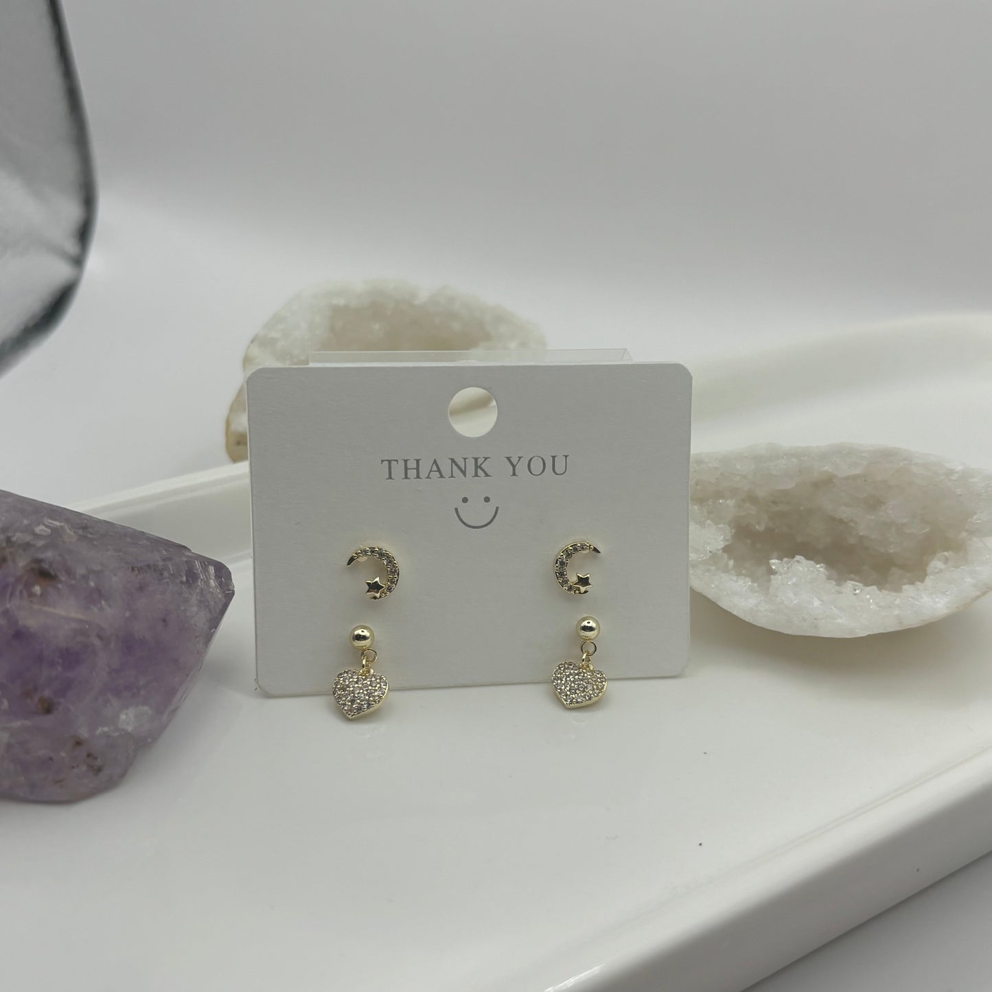 Moon & Dangling Heart Duel Earring Set