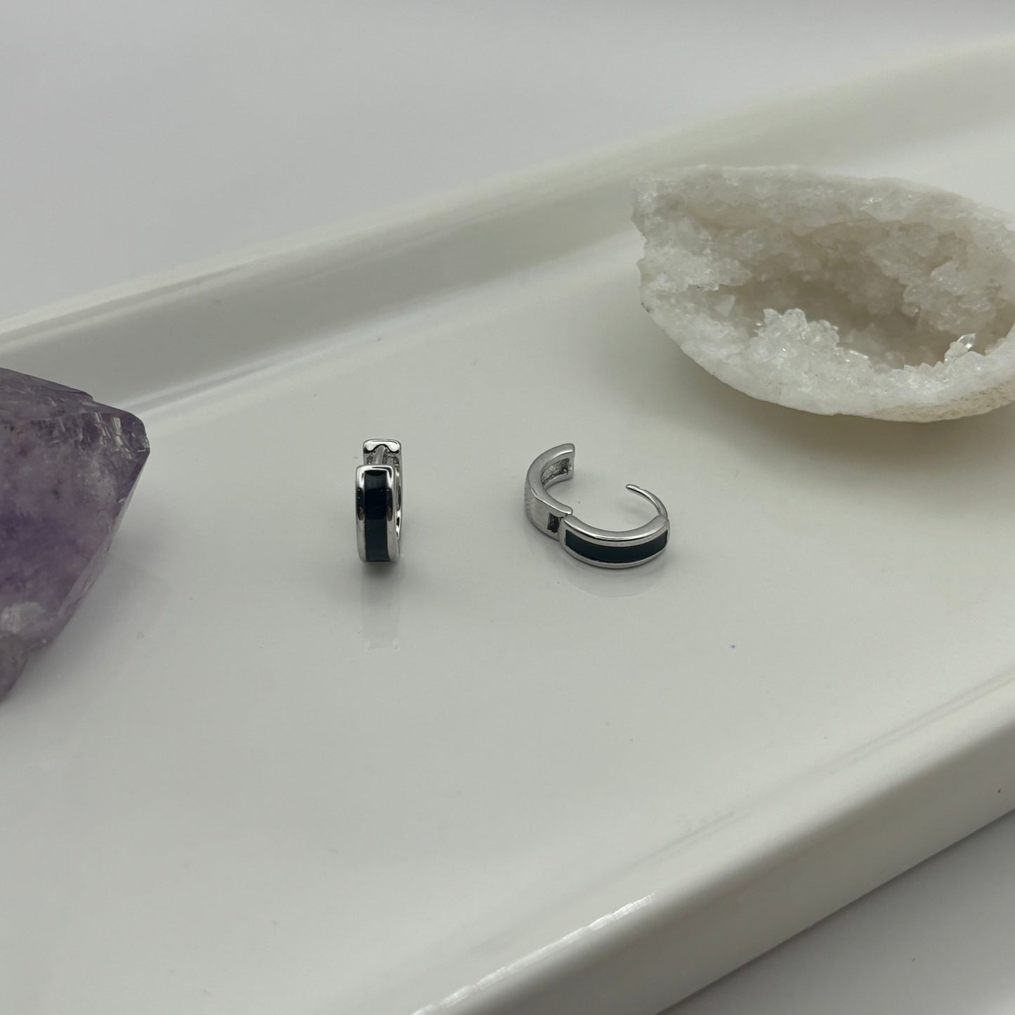 Black & Silver Small Hoop Earrings