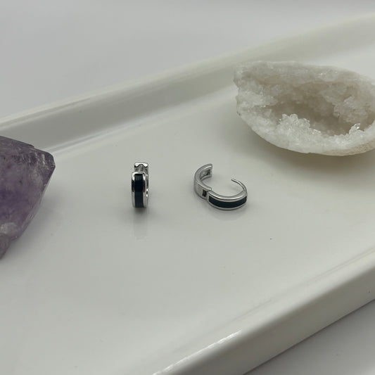 Black & Silver Small Hoop Earrings