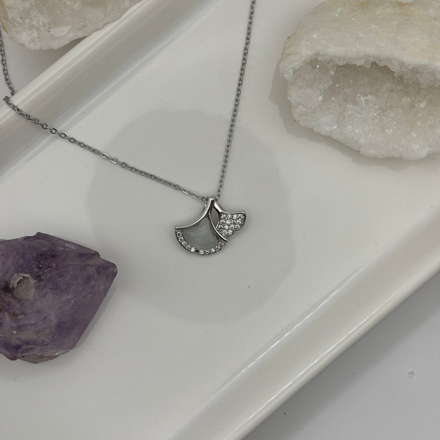 Grey Double Layered Gem Necklace - Silver