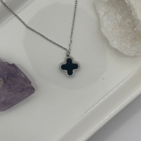 Grey & Black Double Sided Clover Necklace