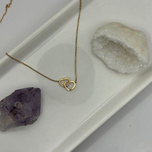 Double Heart Gold Necklace - Matching Bracelets Available