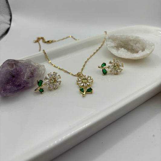 Necklace & Earring Daisy Flower Gold Bundle