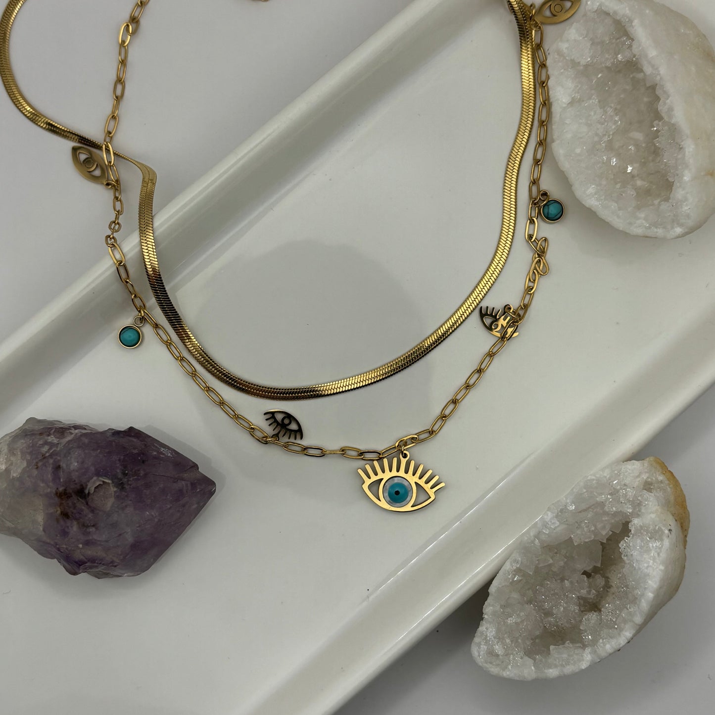 Double Layer Gold Eye Necklace