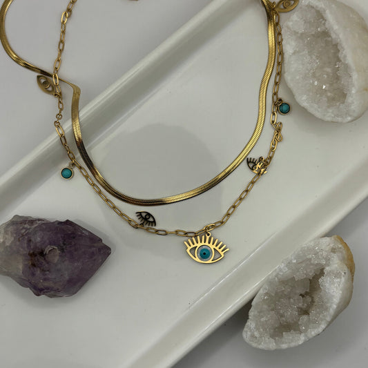 Double Layer Gold Eye Necklace