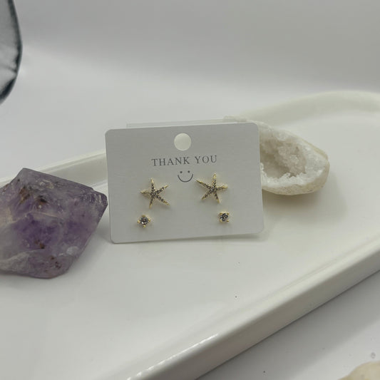 Gold Star Gem Duel Earring Set