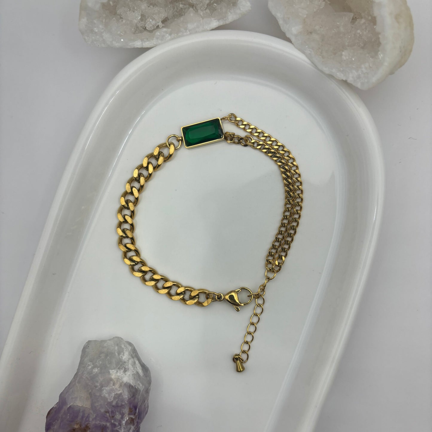 Cuban Chain Gold Gem Bracelet - Titanium Steel Plated