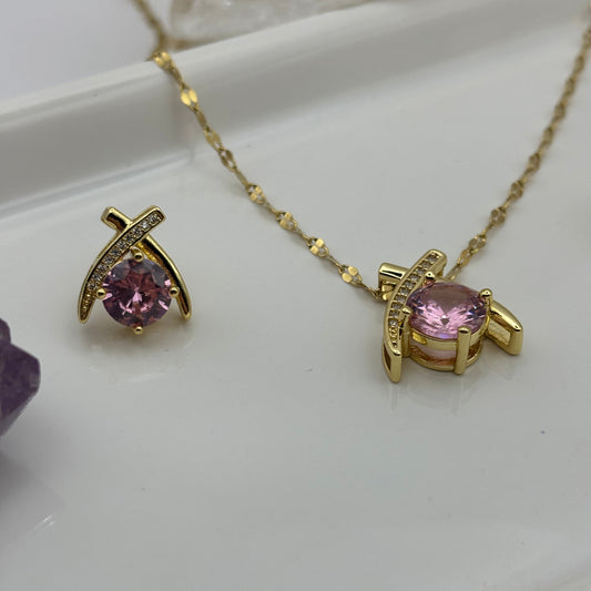Gold Gem Necklace & Earring Bundle