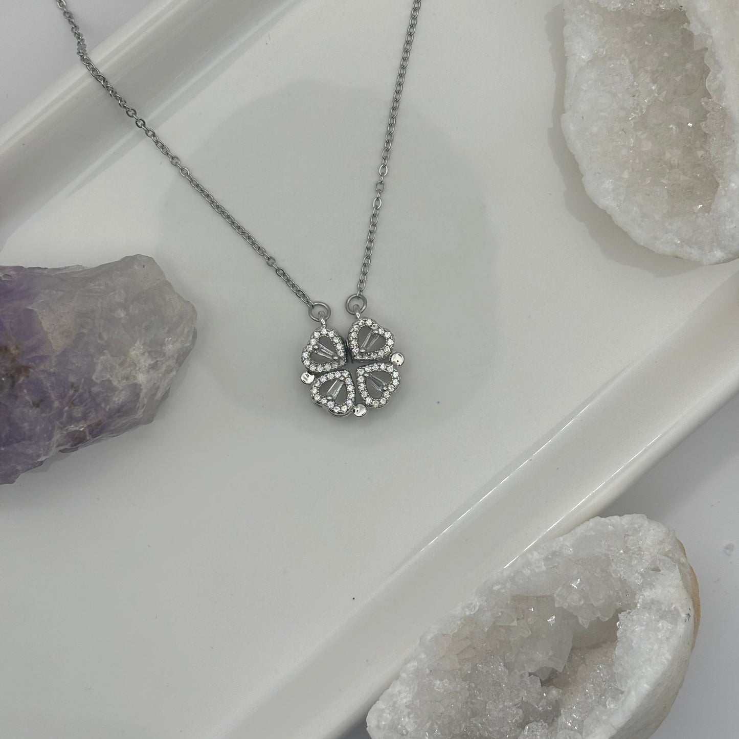 4 Leaf Clover Magnetic Silver Necklace