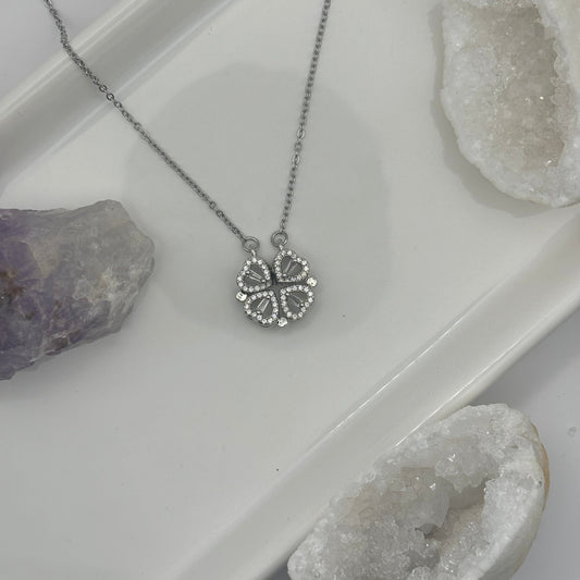 4 Leaf Clover Magnetic Silver Necklace