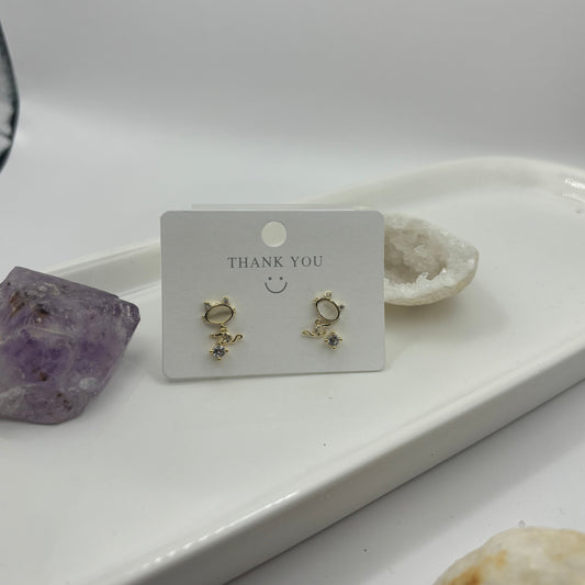Cute Cat & Small Gem Duel Earring Set