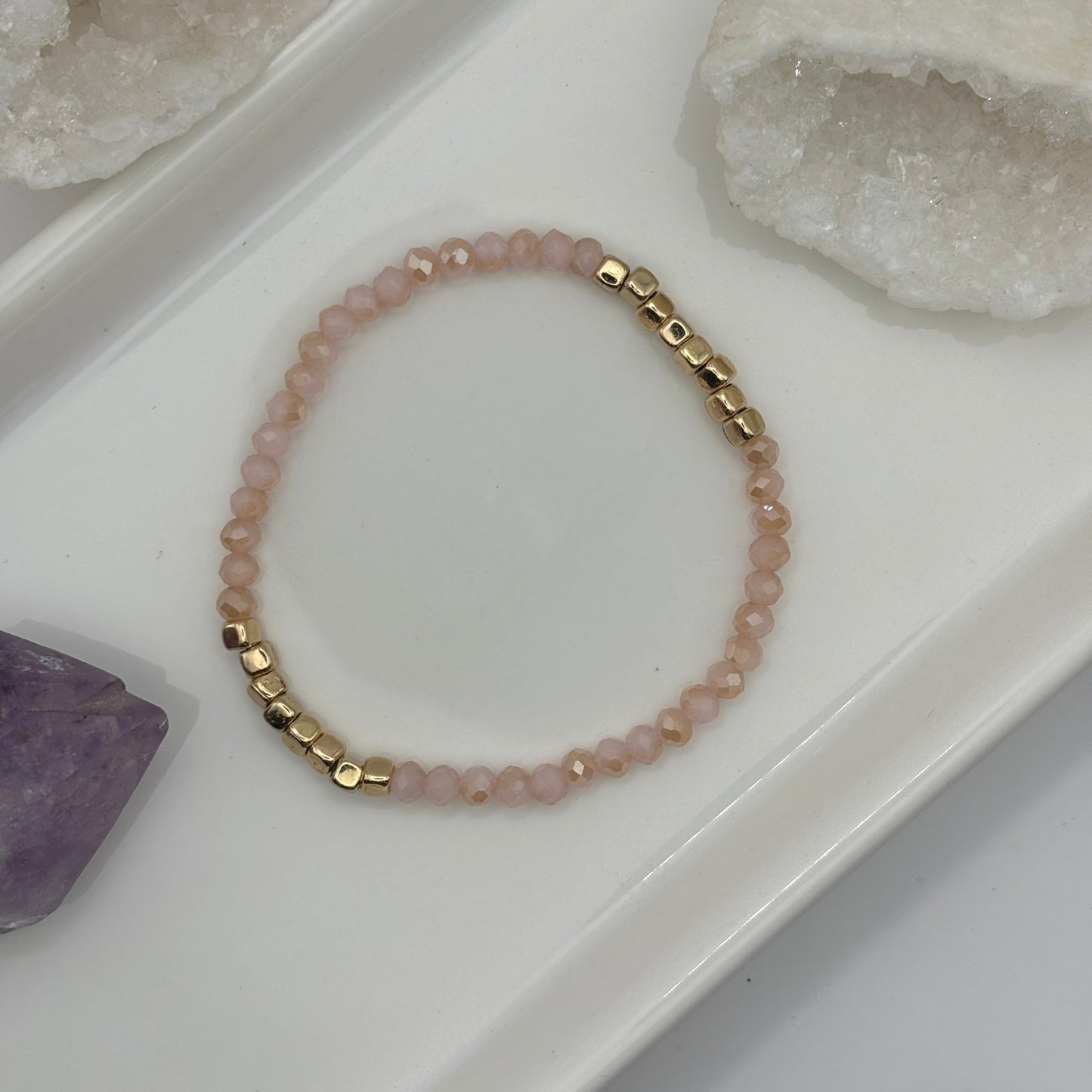 Pink & Gold Elastic Gem Bracelet