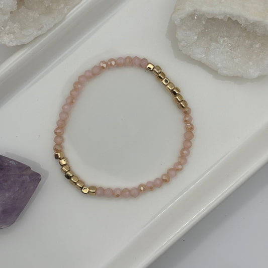 Pink & Gold Elastic Gem Bracelet