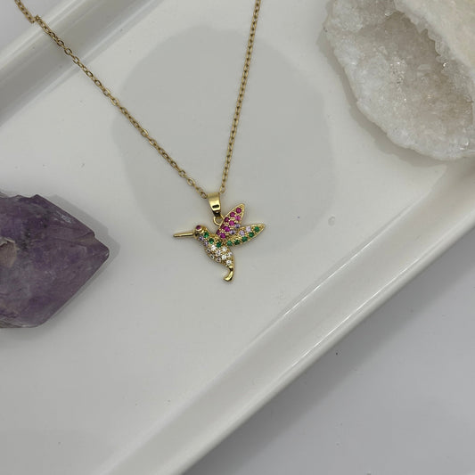 Gold Multicolour Gem Woodpecker Necklace