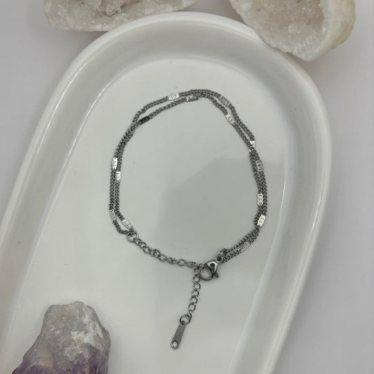 Silver Flat Chain Bracelet - Titanium Steel Plated