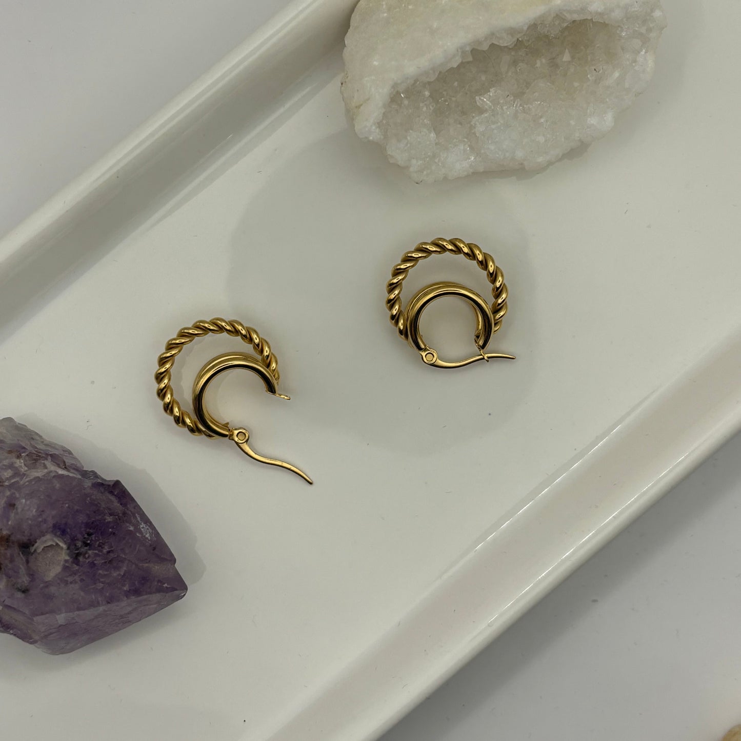 Triple Layer Clasp Hoop Earring - Gold Plated