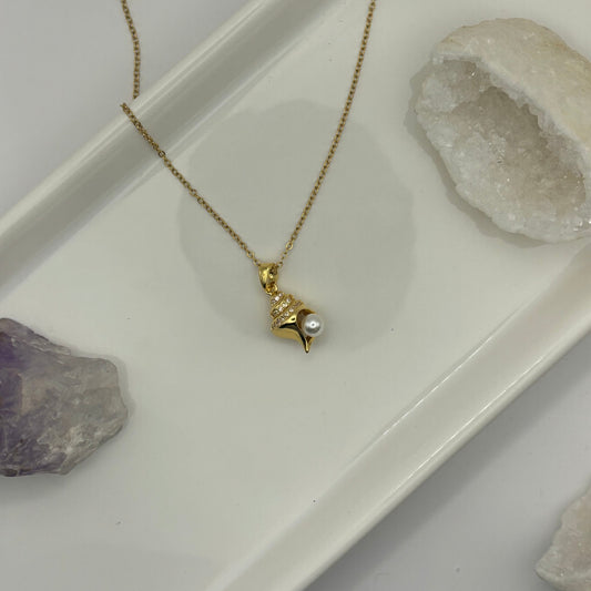 Gold Shell Gem Necklace - Removable Pendant