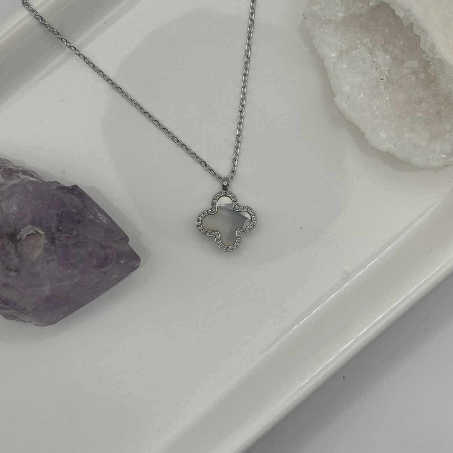 Grey & Black Double Sided Clover Necklace